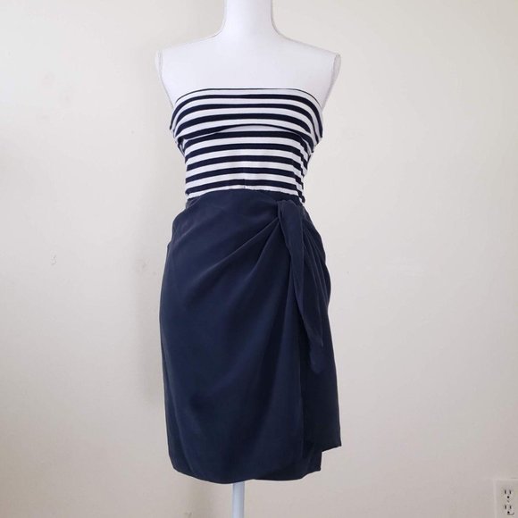 DKNY Strapless Navy Striped-Bodice Dress - Picture 4 of 15